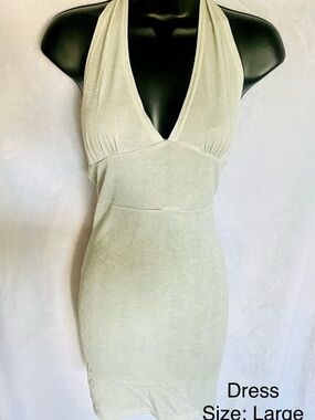 Halter V-Neck Bodycon Dress in Pale Sage